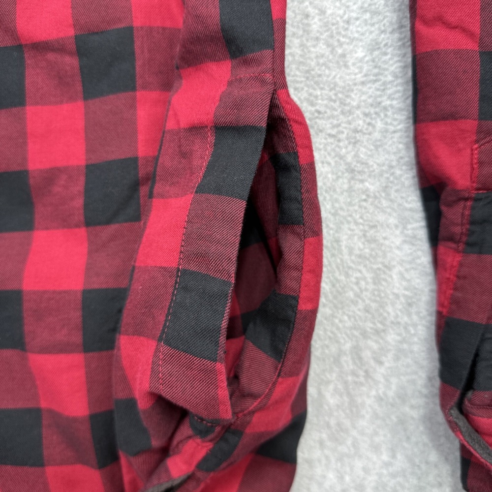 LL Bean Fleece Lined Flannel Hoodie Women Small Red Buffalo Plaid Cozy Shacket - Picture 6 of 13